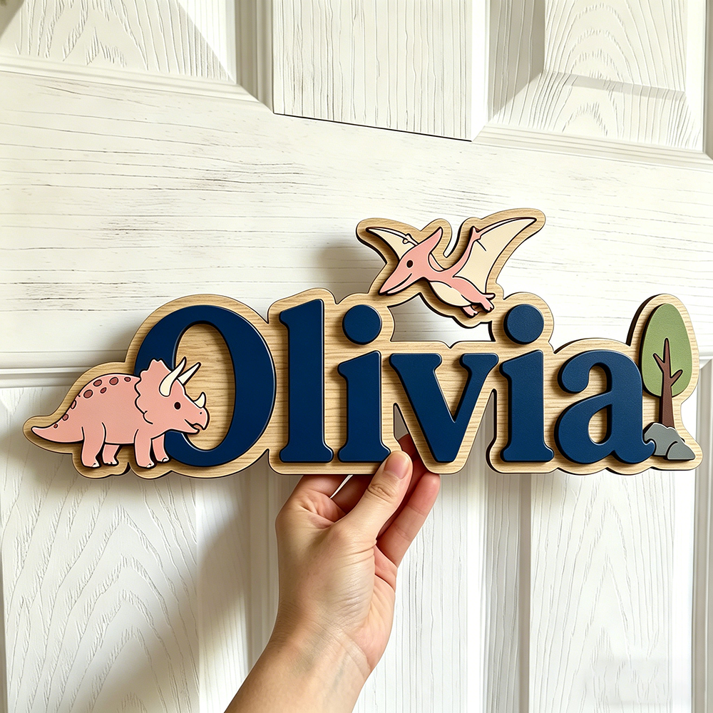 Baby Nursery Kids - Personalized Dinosaur Name Sign for The