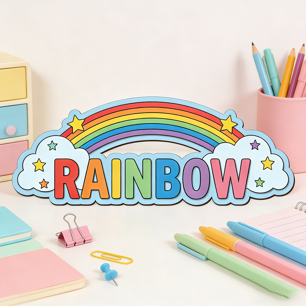 Baby Nursery Kids - Custom Rainbow Cloud Star Name Door