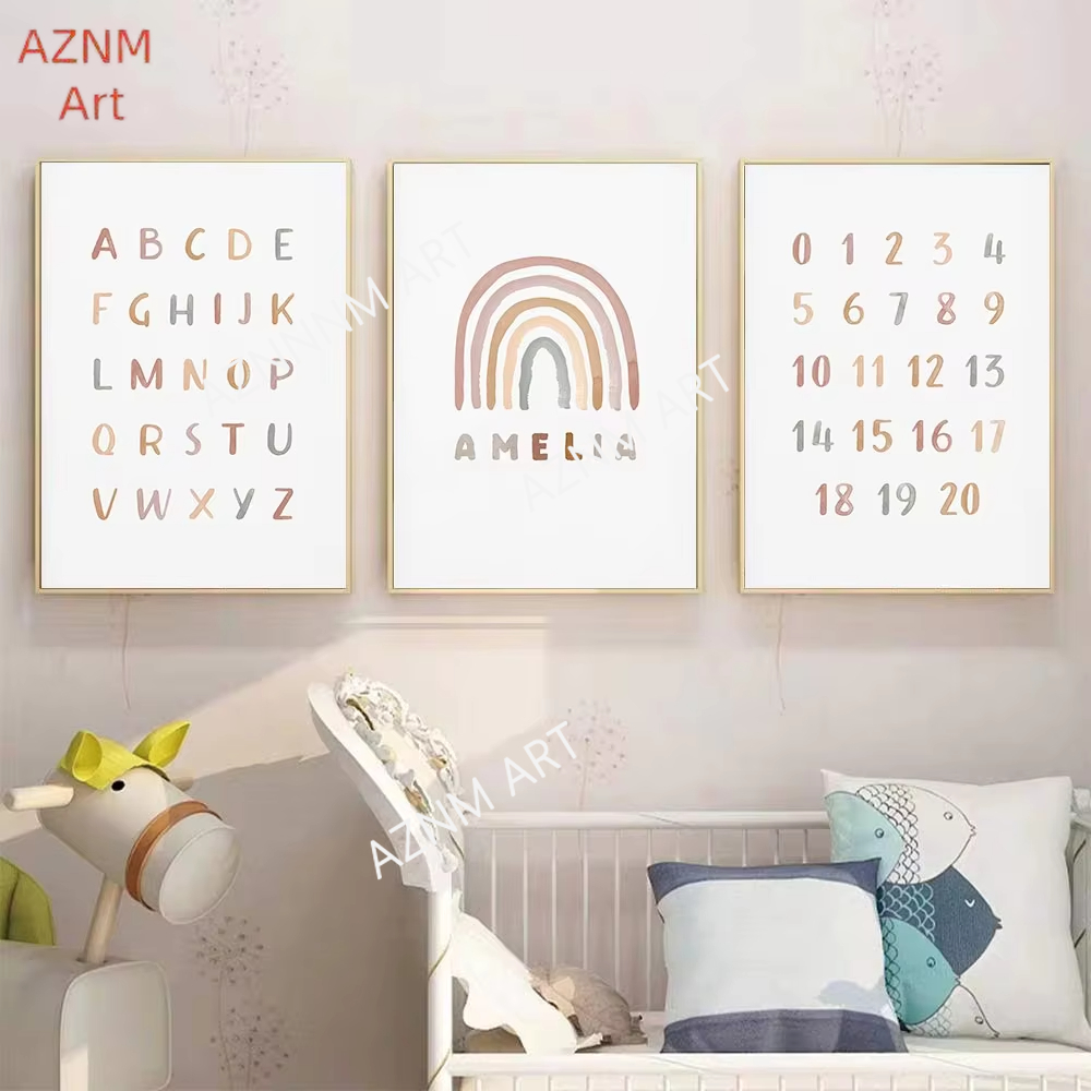 Baby Nursery Art - 1/3PCS ，Poster Custom ABC 123 Rainbow