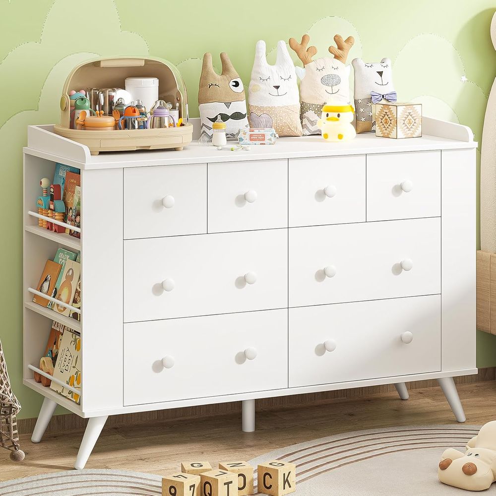 Baby Nursery Table - Children's 8-Drawer Dresser, Nursery with Changing