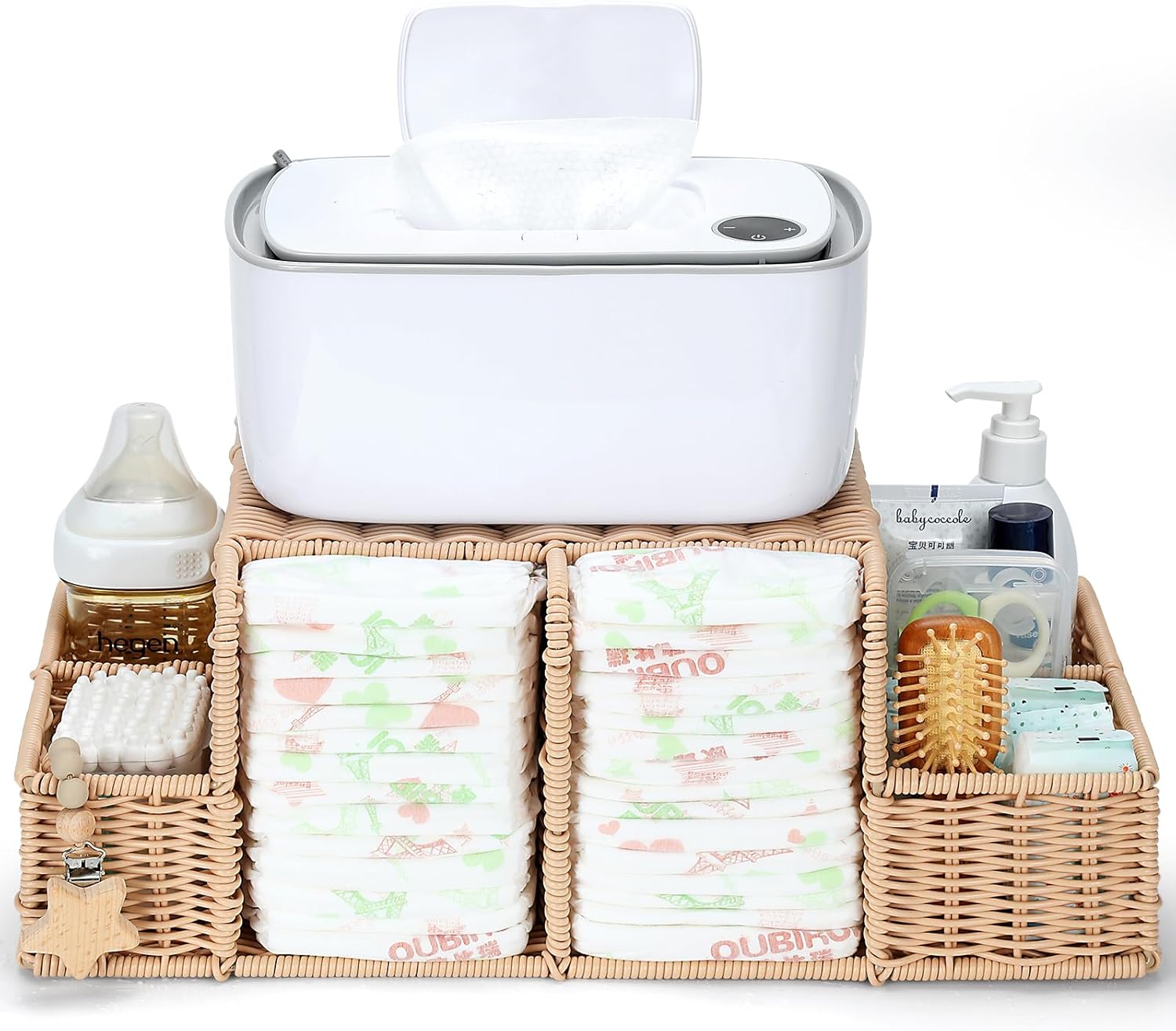 Baby Nursery Table - Diaper Caddy Organizer, Hand Rattan Nursery