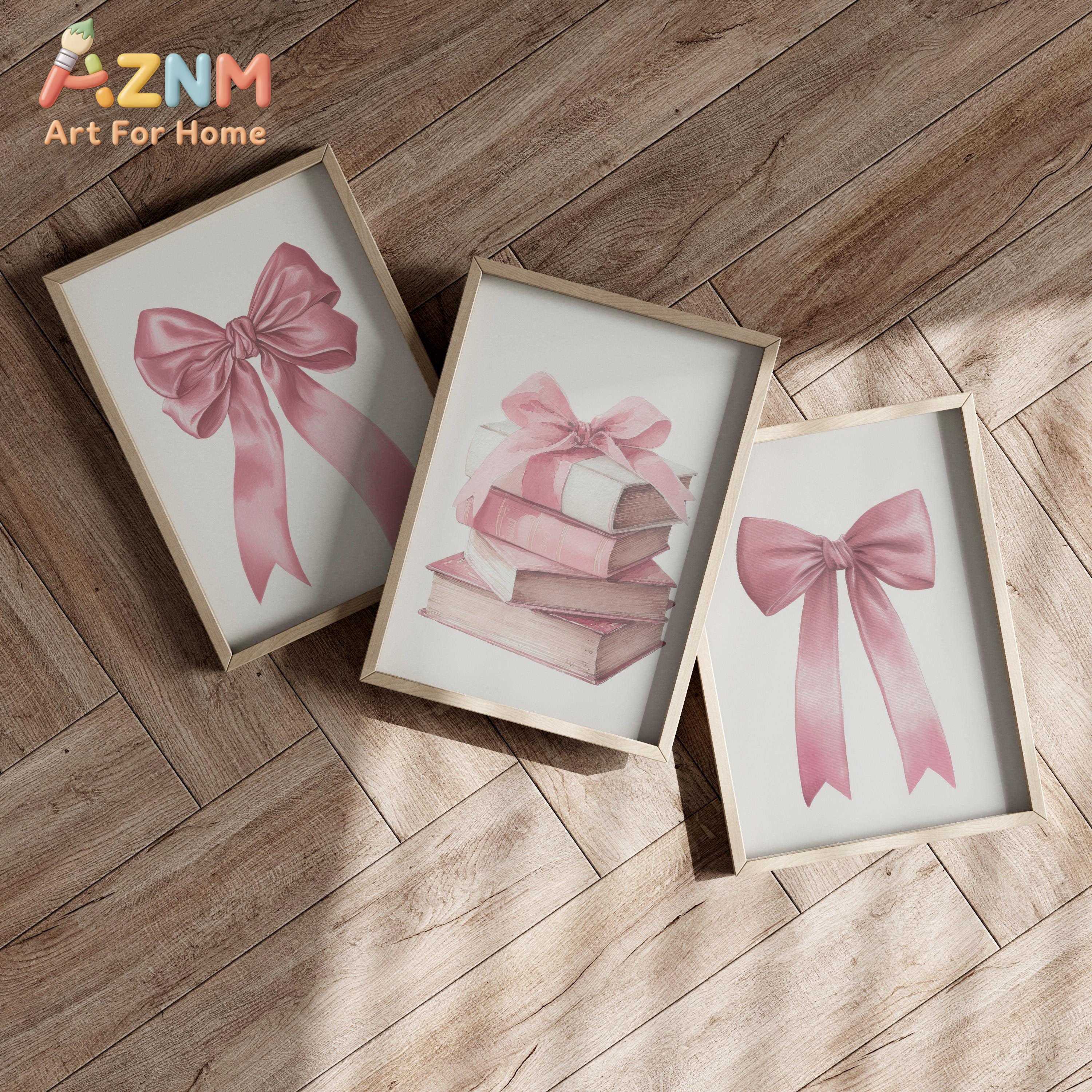 Baby Nursery Frames - Pink Bows Wall Art Set of