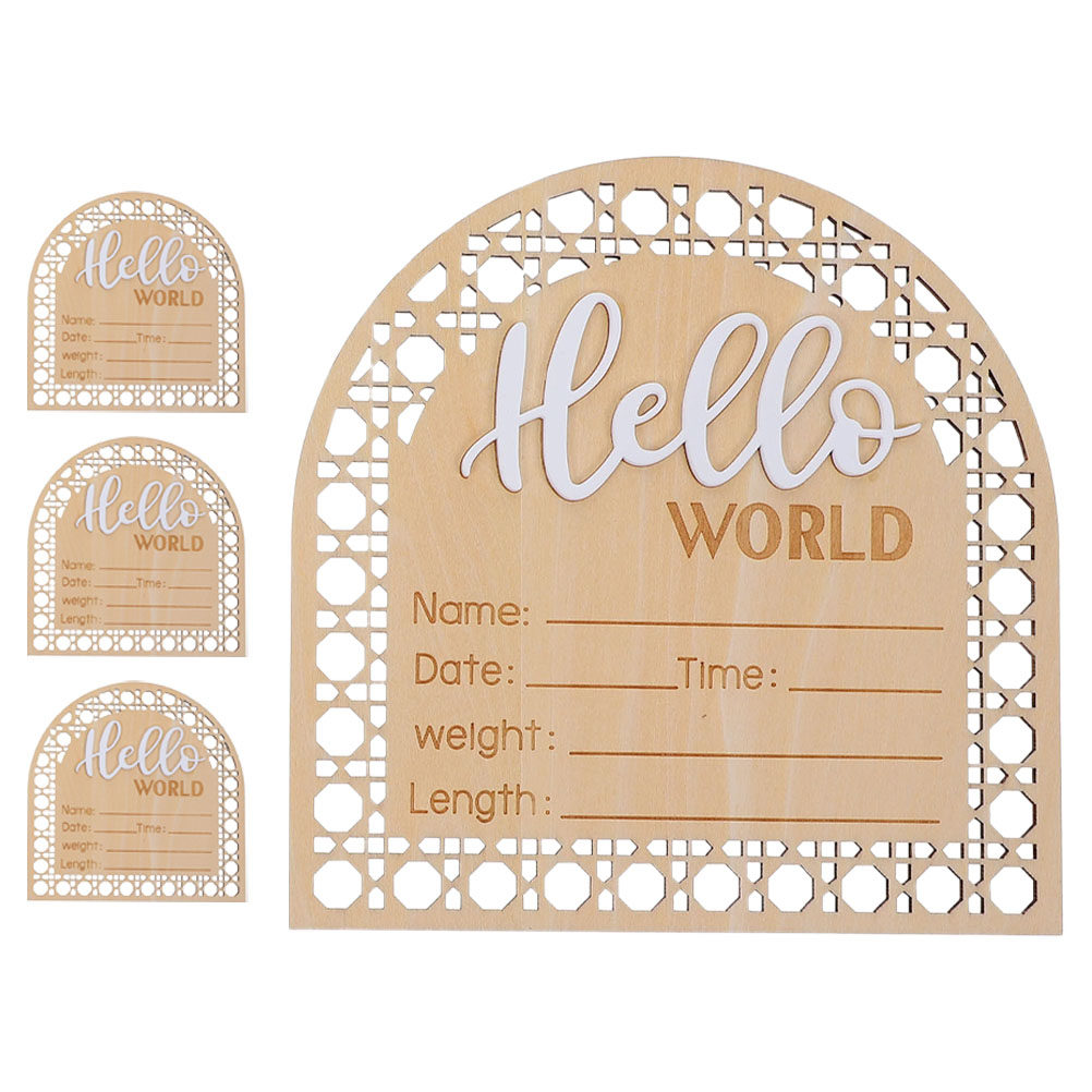 Baby Nursery Unisex - 4Pcs Natural Wood Baby Announcement Sign