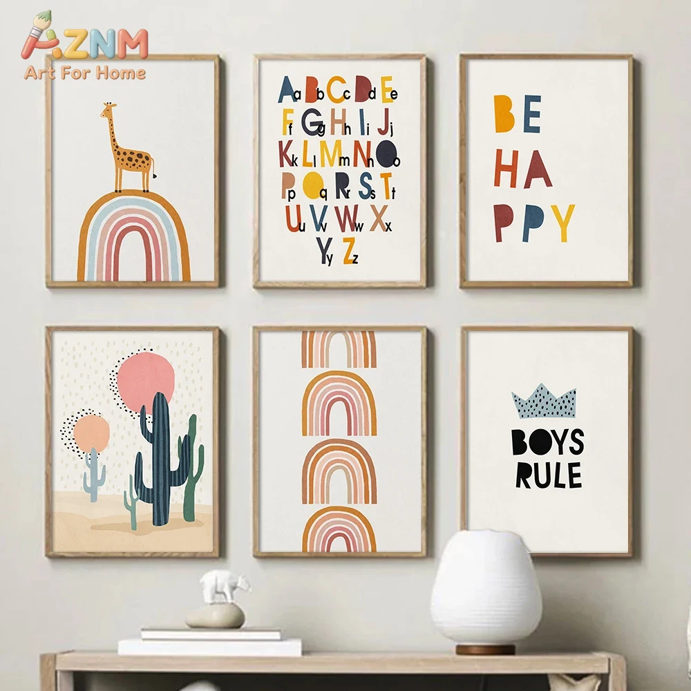 Baby Nursery Kids - Rainbow Alphabet Poster Educational ABC Letter