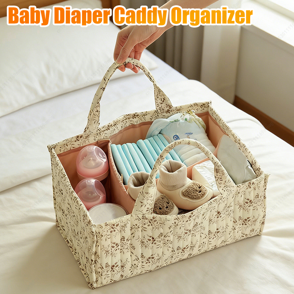 Baby Nursery Table - Floral Quilted Baby Diaper Caddy Organizer