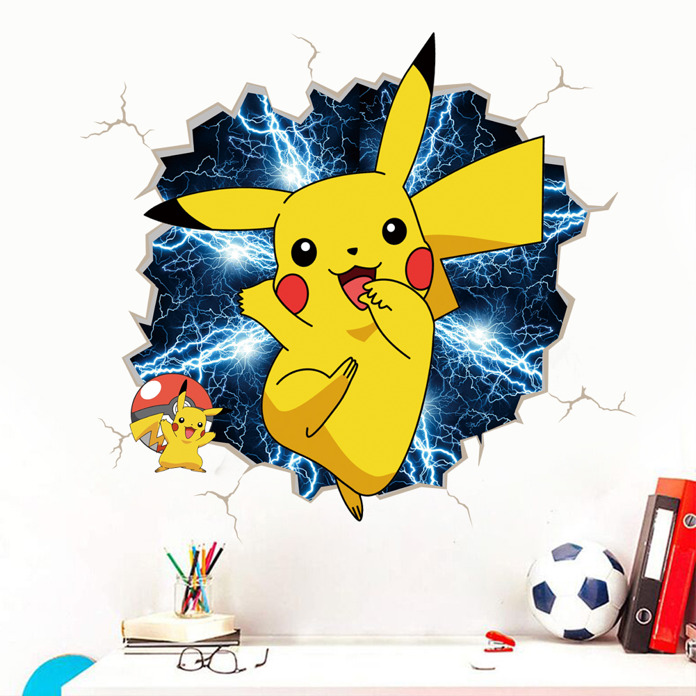 Baby Nursery Wall Mural - 3D Broken Wall Cartoon Pikachu Wall