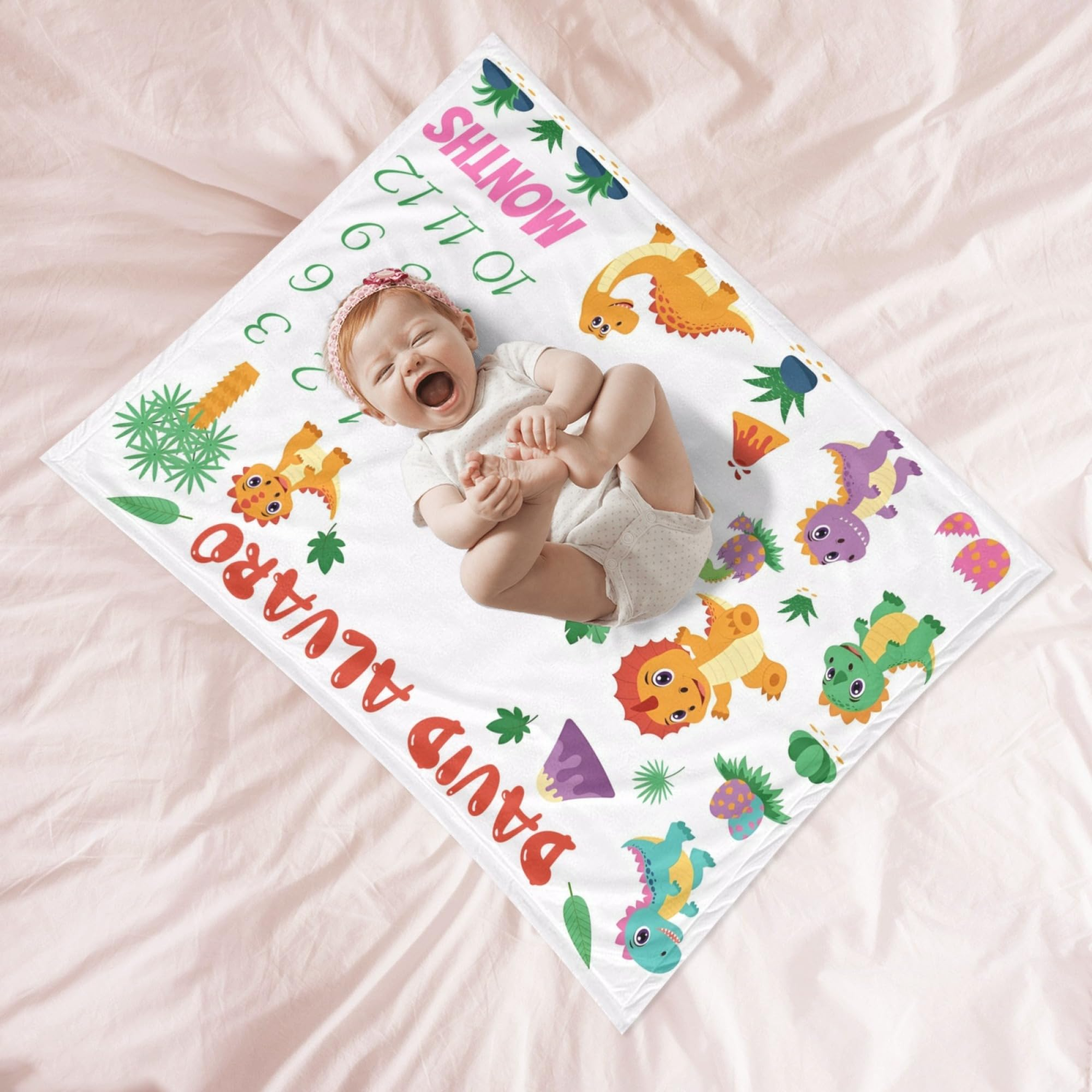 Baby Nursery Unisex - VIKAMA Dinosaur Themed Baby Milestone Blanket,
