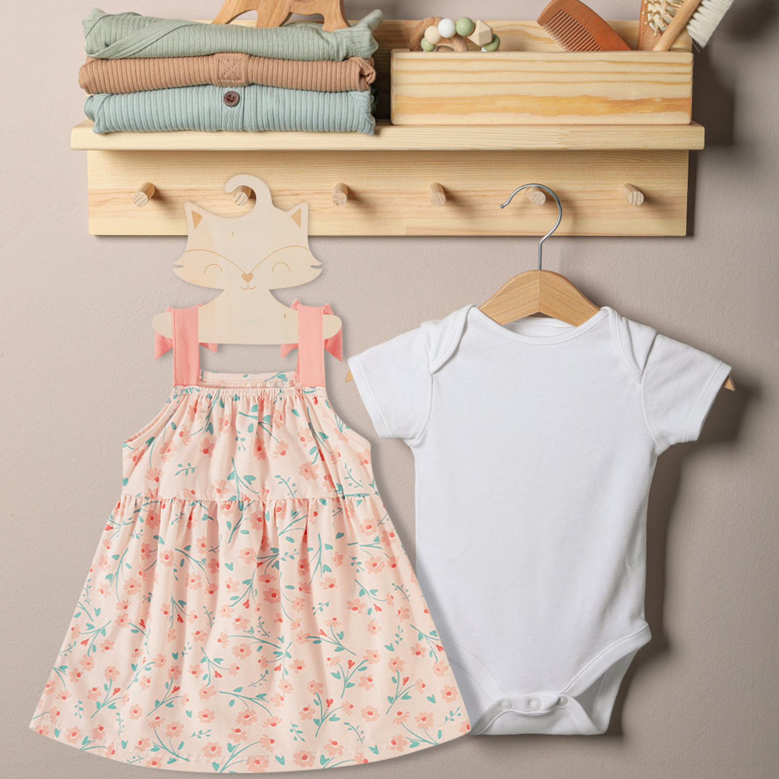 Baby Nursery Hangers - 10Pcs Fox Cartoon Wooden Hangers Baby
