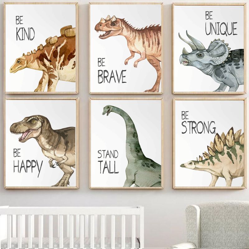 Baby Nursery Kids - Watercolor Dinosaur Poster Nursery Boy's Room