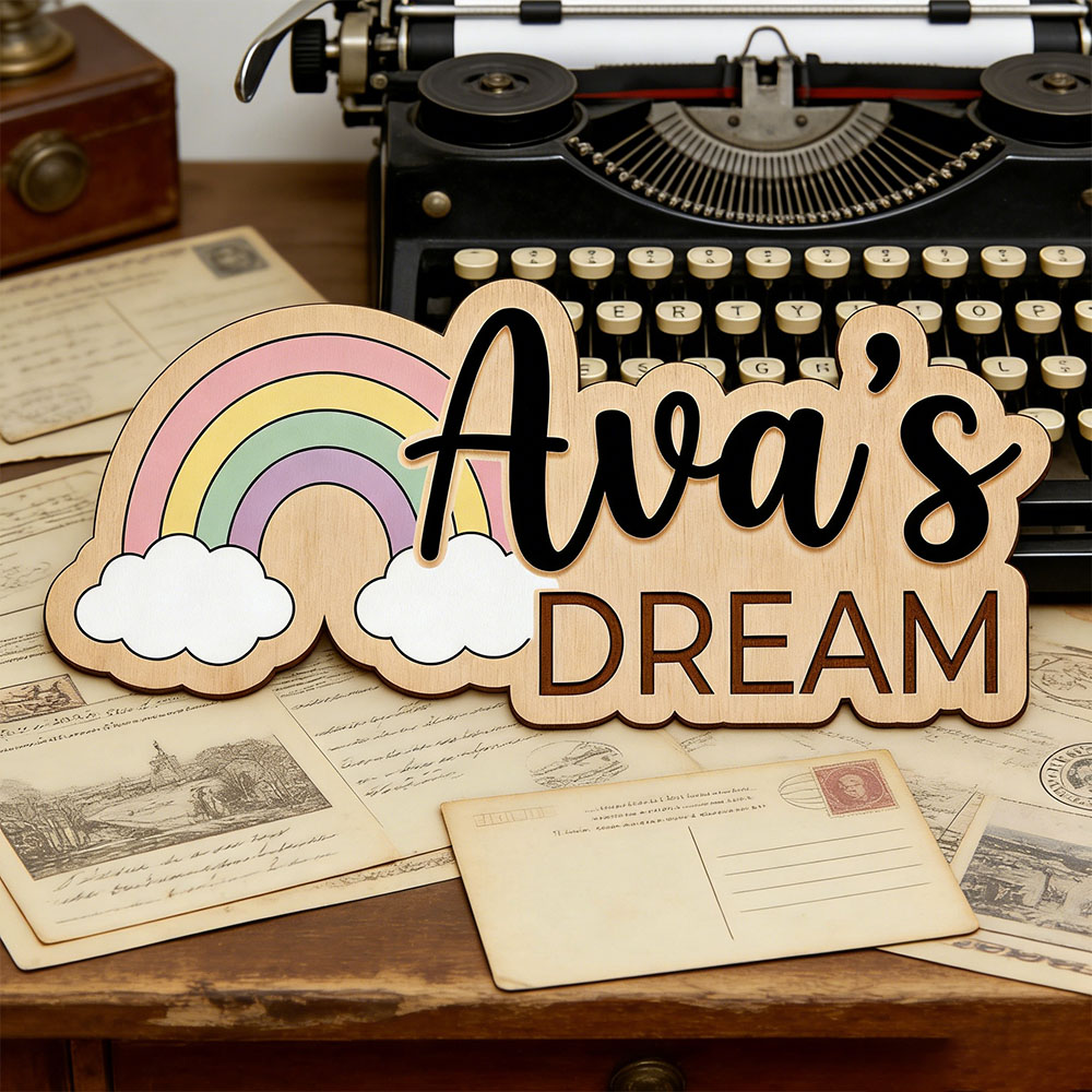Baby Nursery Hangers - Custom Name Dreamy Rainbow Wooden Sign