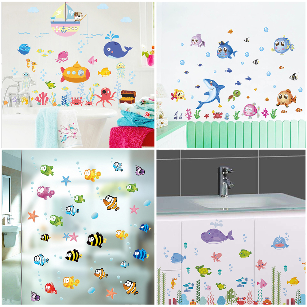 Baby Nursery Wall Mural - Cute Fishes Whale Shark Sealife Bubble