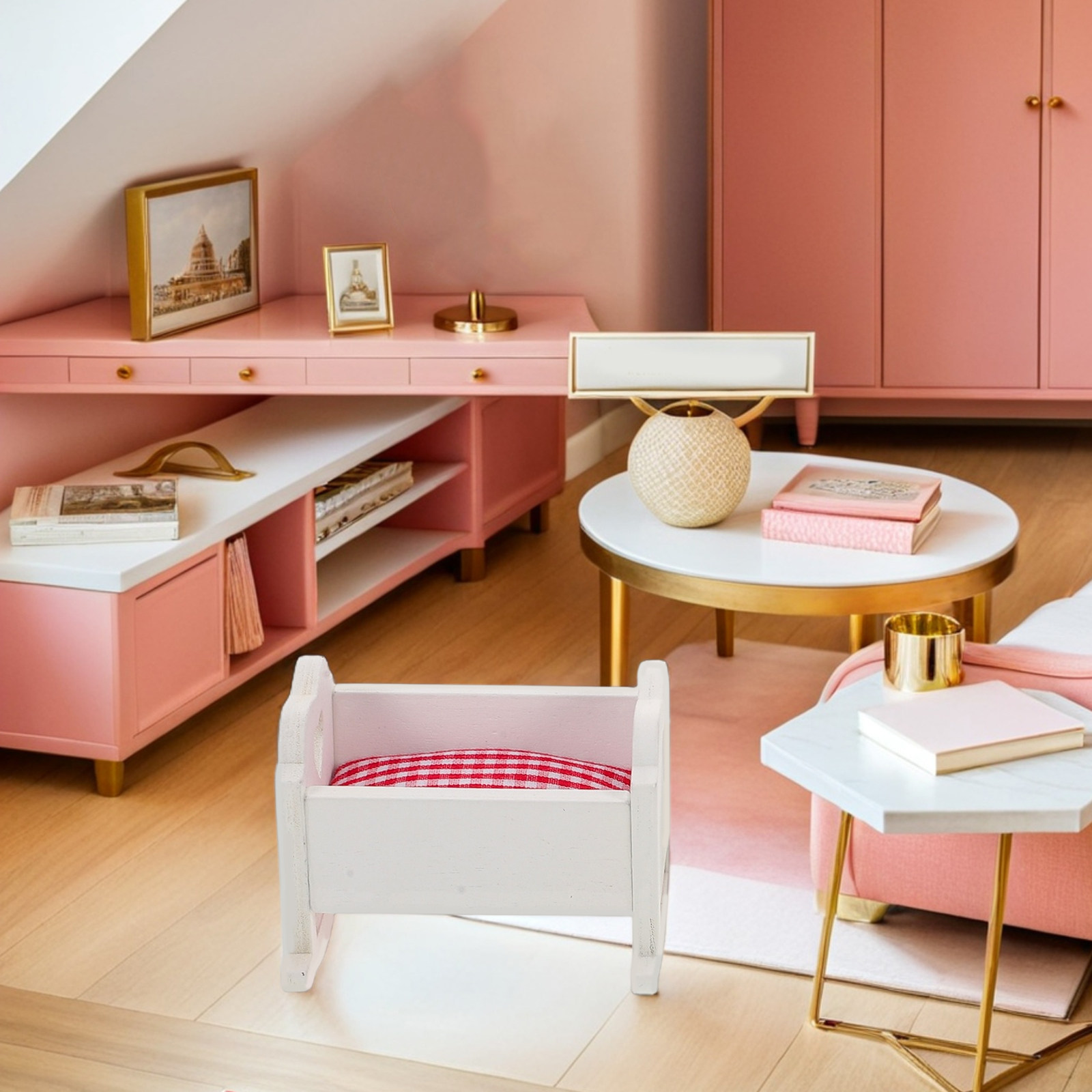 Baby Nursery Furniture Sets - 3Pcs Miniature Baby Crib Dollhouse Furniture