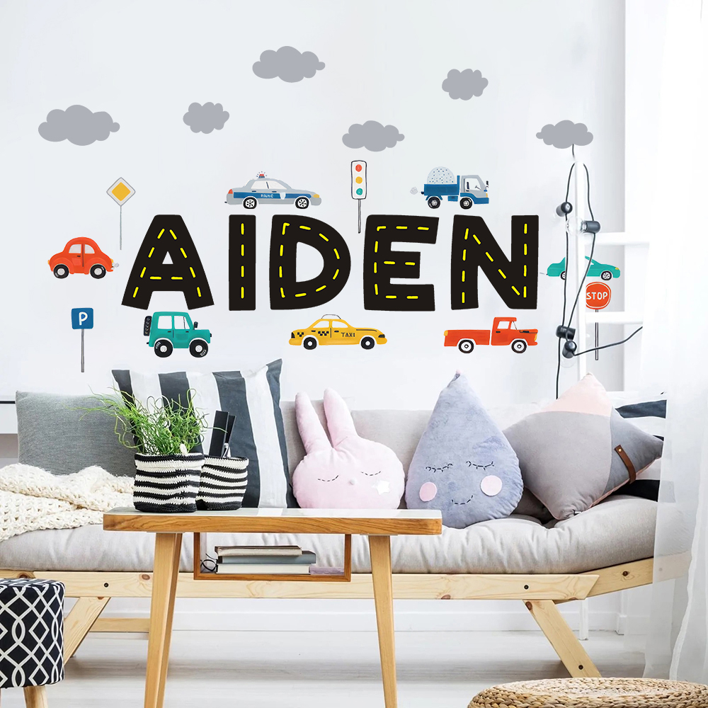 Custom Name Construction Vehic - Baby Nursery Wall Mural reseña y precio