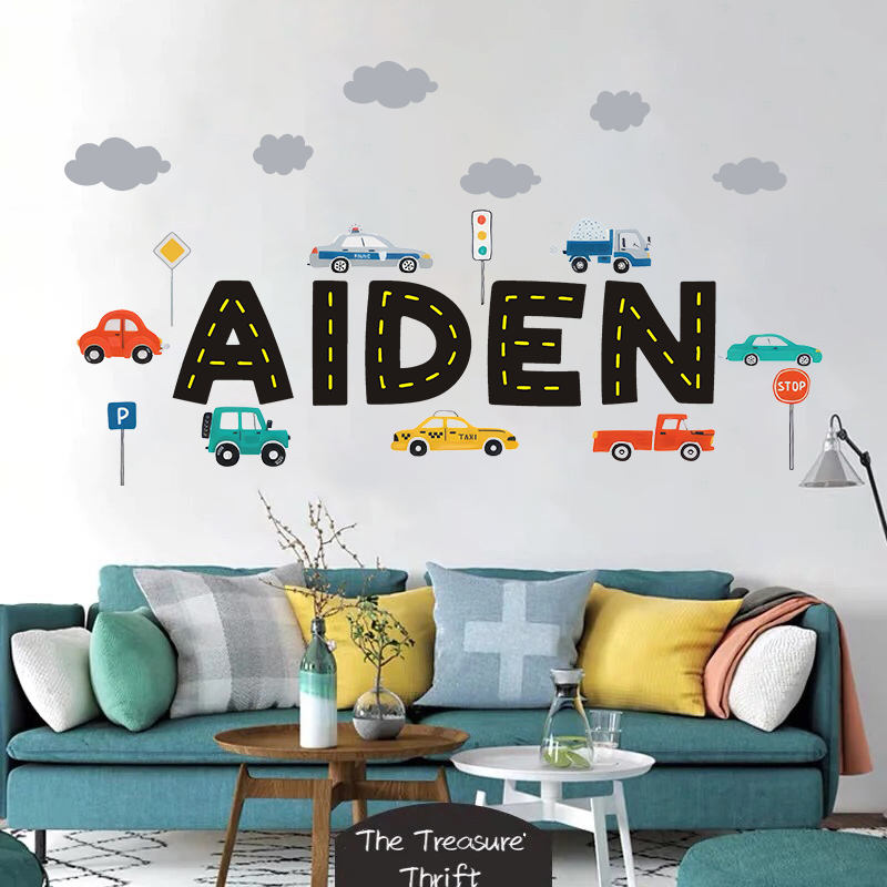 Custom Name Construction Vehic - Baby Nursery Wall Mural reseña y precio