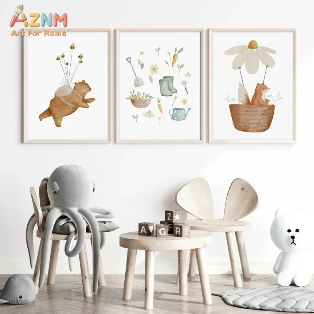 AZNM Watercolor Bear Fox Anima - Baby Nursery Frames reseña y precio