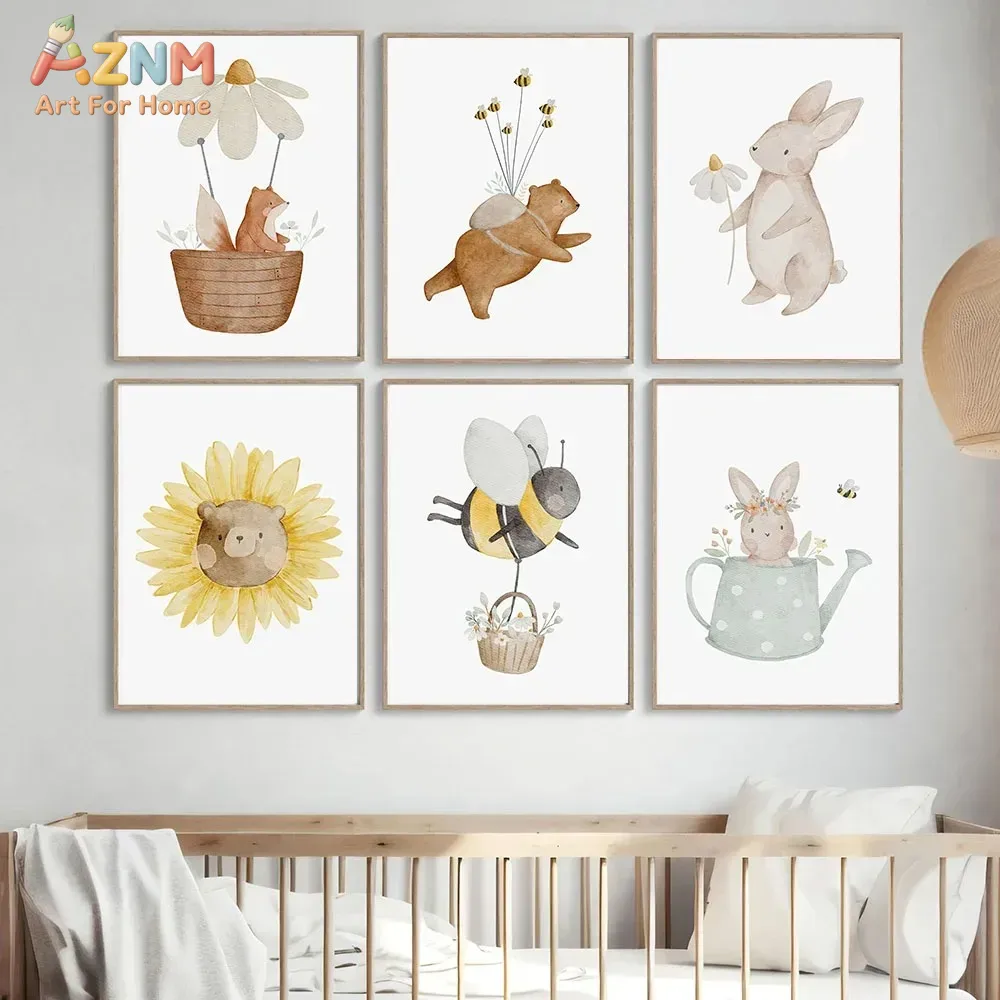 AZNM Watercolor Bear Fox Anima - Baby Nursery Frames reseña y precio