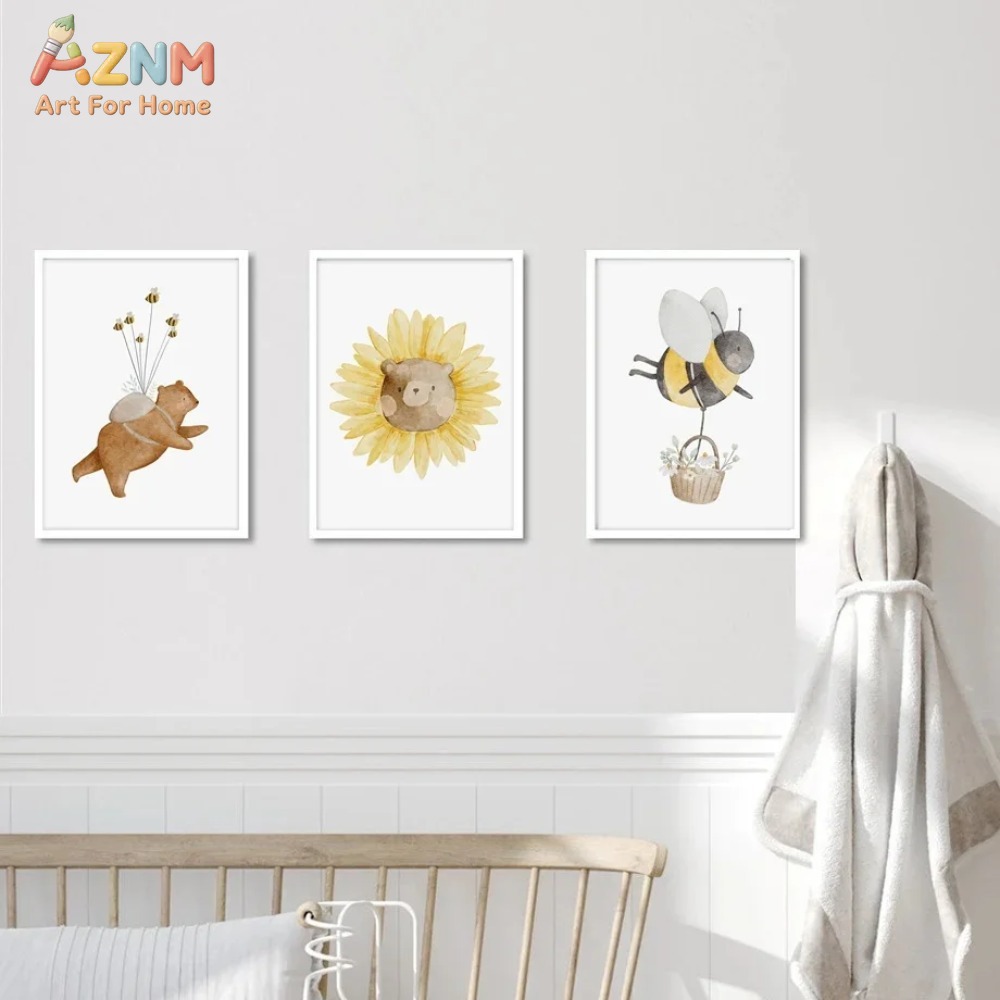 AZNM Watercolor Bear Fox Anima - Baby Nursery Frames reseña y precio