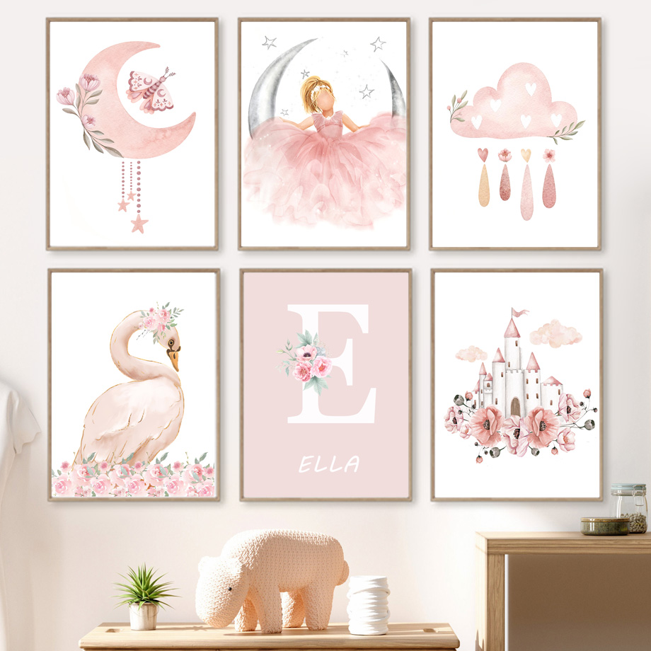 Pink Angel Girl Sun Moon Cloud - Baby Nursery Art reseña y precio