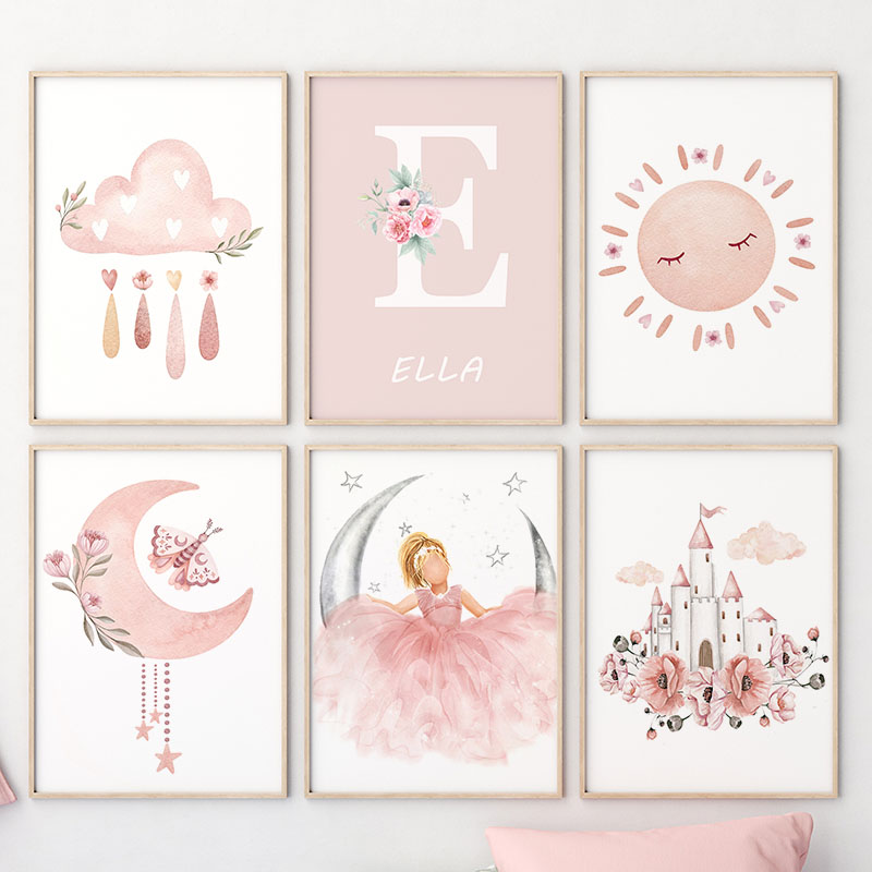 Pink Angel Girl Sun Moon Cloud - Baby Nursery Art reseña y precio