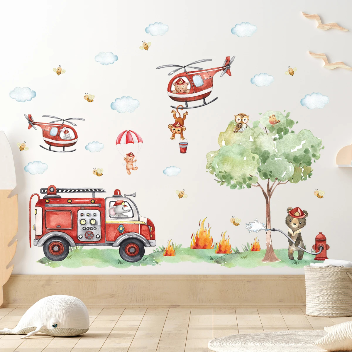 Cartoon Animal Fire Fighting T - Baby Nursery Water reseña y precio