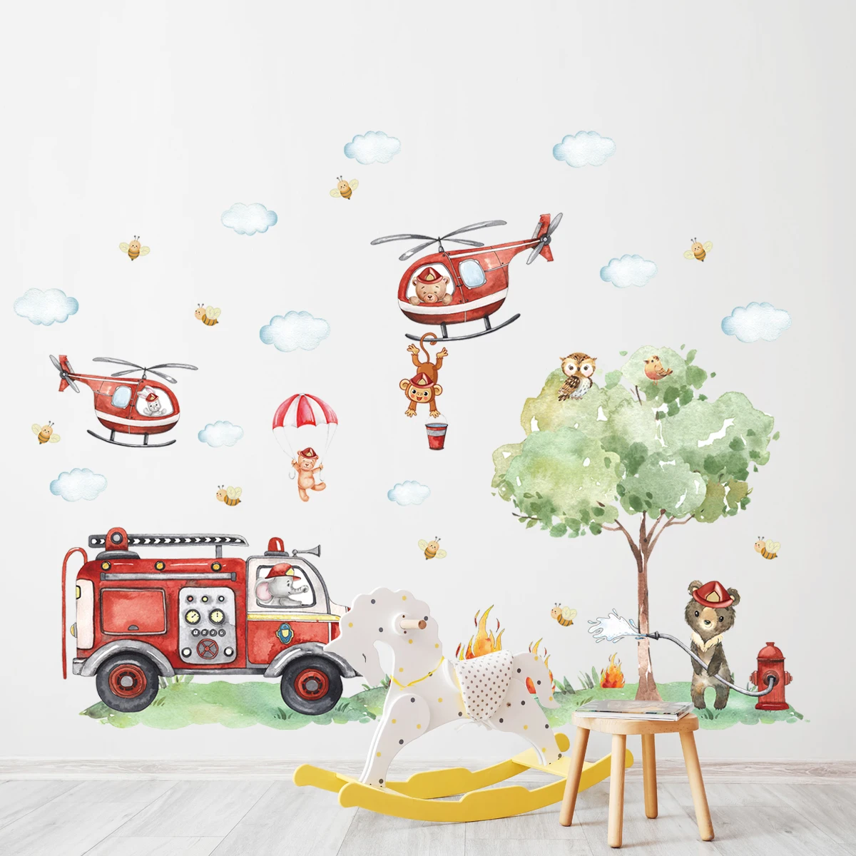Cartoon Animal Fire Fighting T - Baby Nursery Water reseña y precio