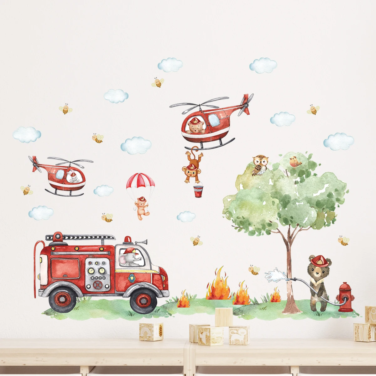 Cartoon Animal Fire Fighting T - Baby Nursery Water reseña y precio