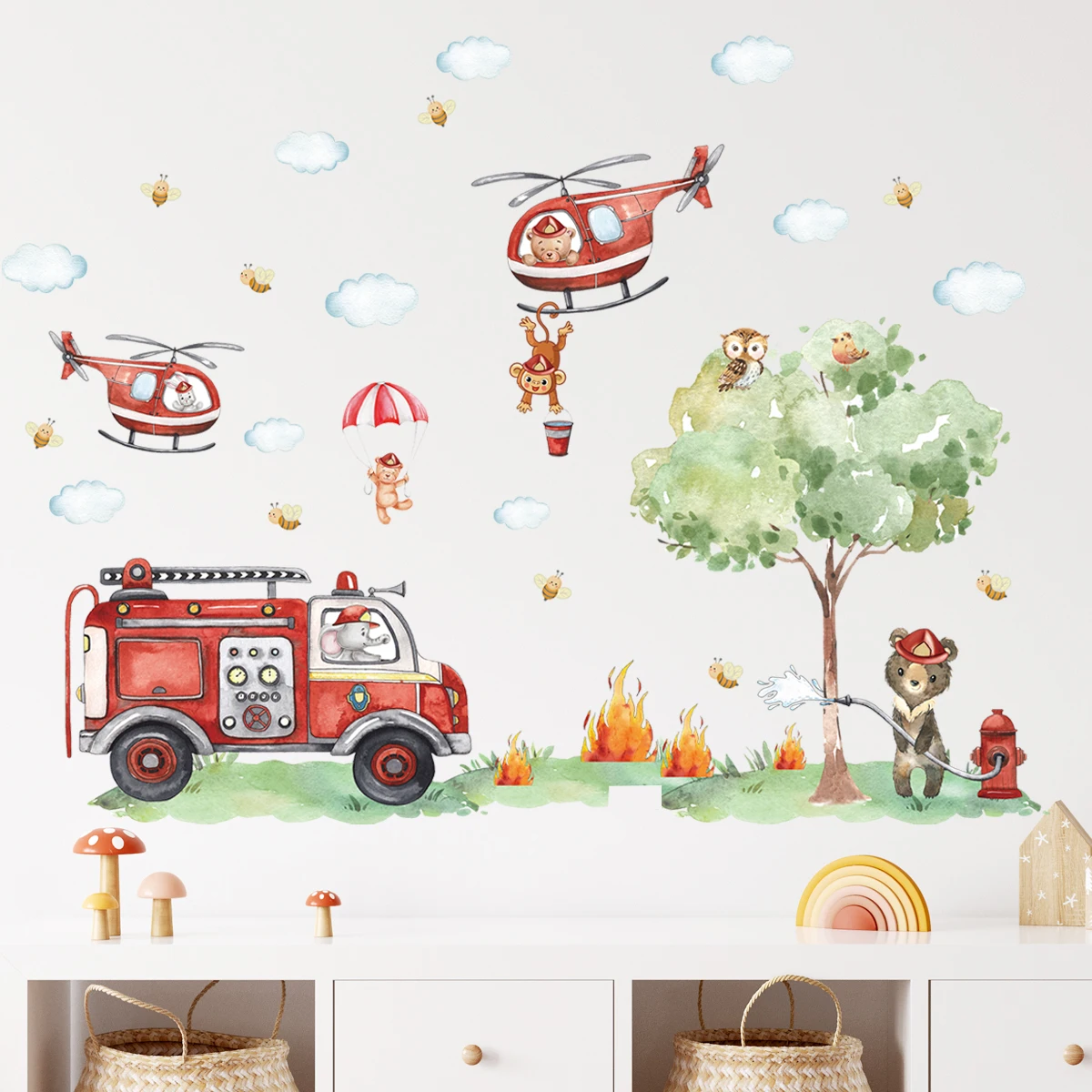 Cartoon Animal Fire Fighting T - Baby Nursery Water reseña y precio