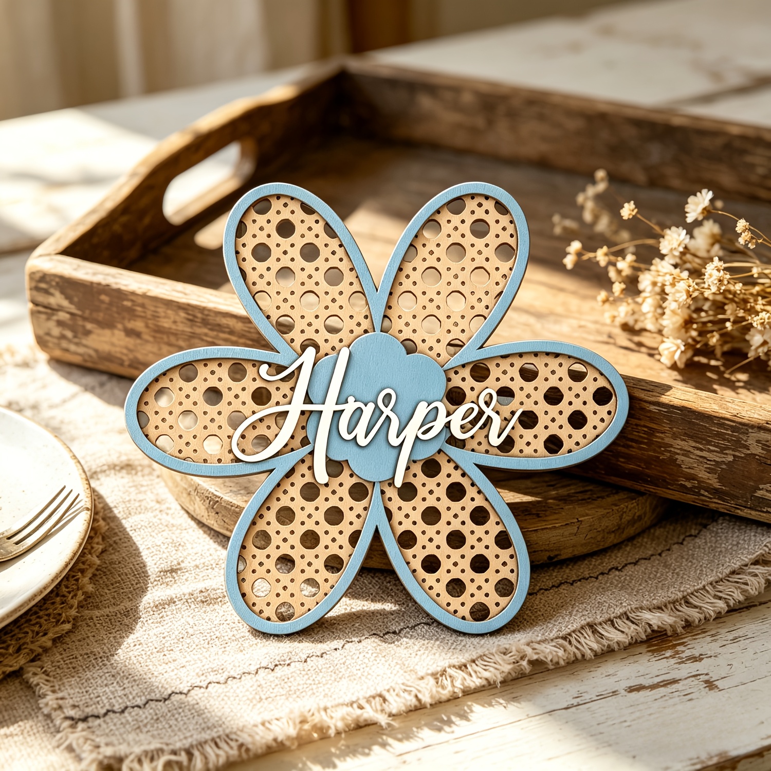 Personalized Boho Rattan Flowe - Baby Nursery Name Sign reseña y precio