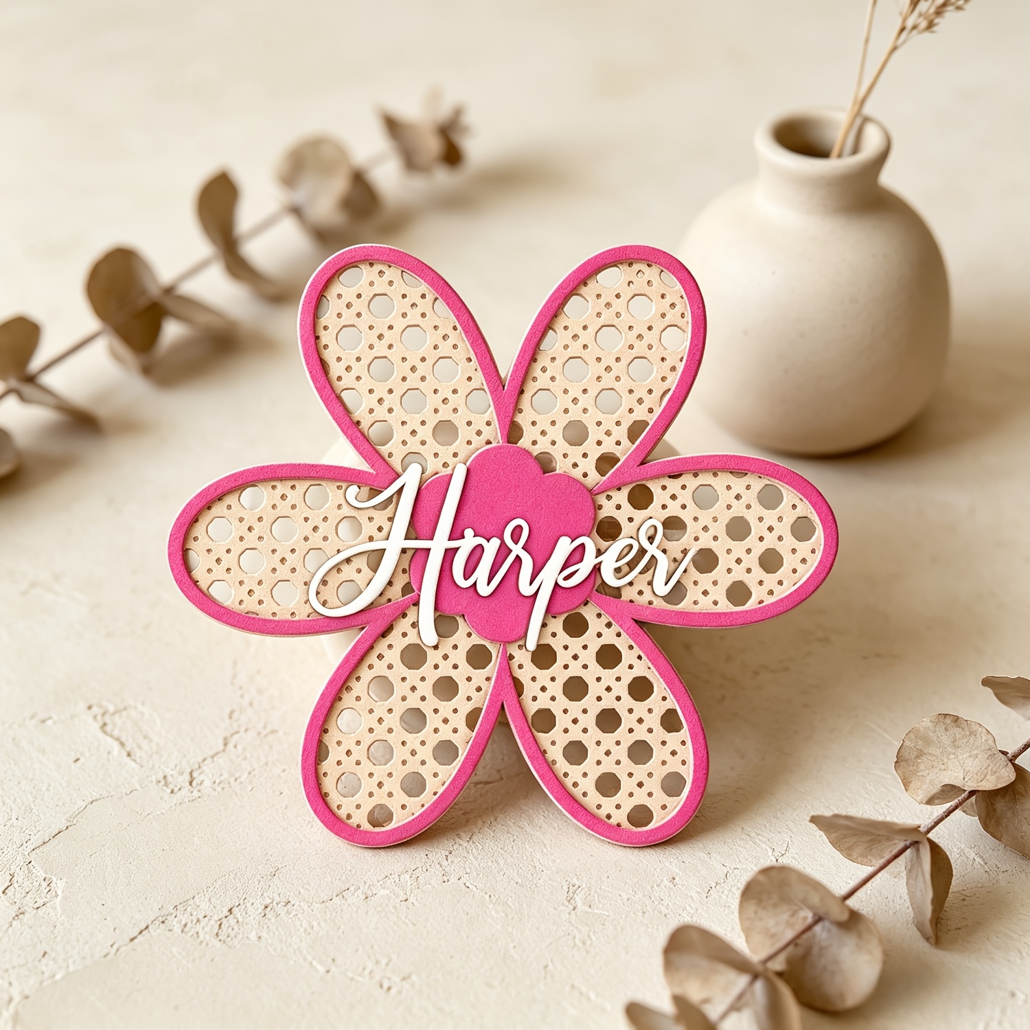 Personalized Boho Rattan Flowe - Baby Nursery Name Sign reseña y precio