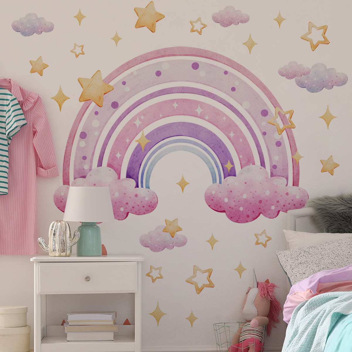 Colorful Rainbow Stars Cloud W - Baby Nursery Wall Mural reseña y precio