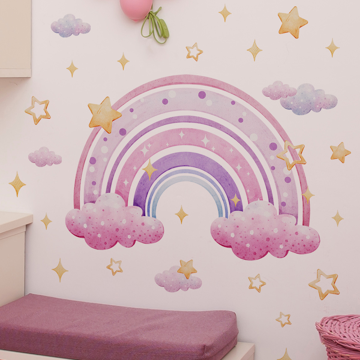 Colorful Rainbow Stars Cloud W - Baby Nursery Wall Mural reseña y precio