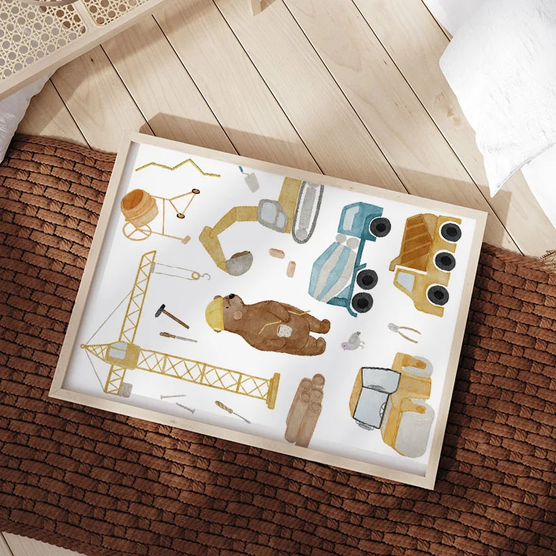 Cute Boho Bear Crane Excavator - Baby Nursery Art reseña y precio