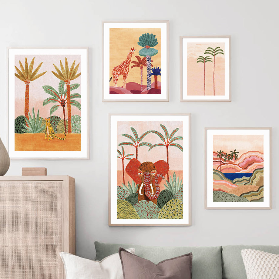Watercolor Tropical Tree Giraf - Baby Nursery Wall Art reseña y precio