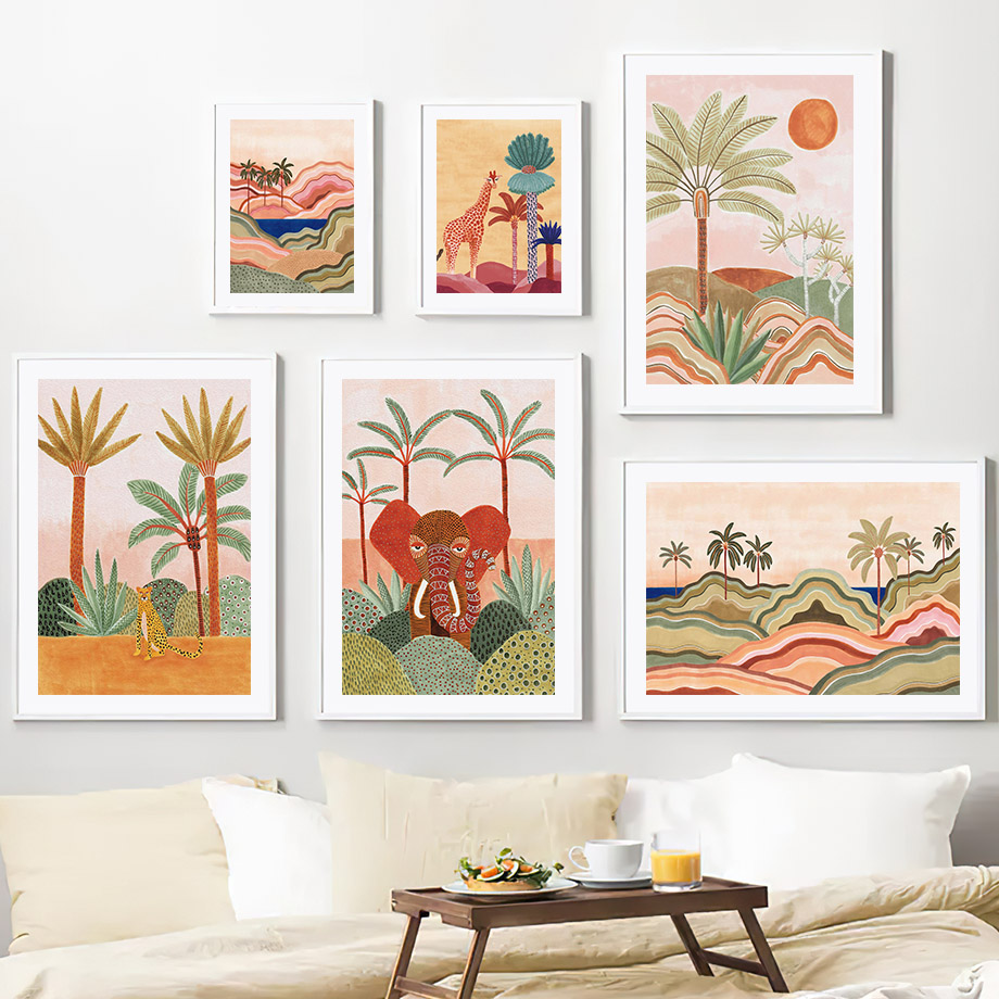 Watercolor Tropical Tree Giraf - Baby Nursery Wall Art reseña y precio