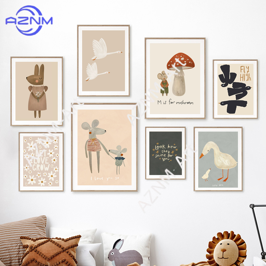 Boho Cartoon Rabbit Mouse Goos - Baby Nursery Kids reseña y precio