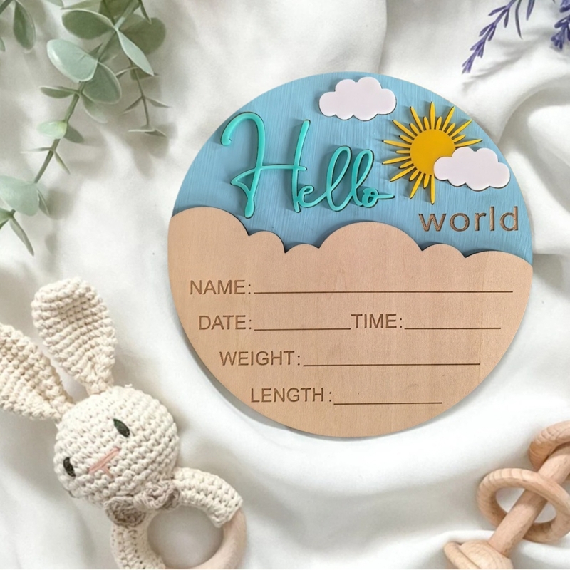 J15U Wooden Hello Baby Announc - Baby Nursery In Hospital reseña y precio