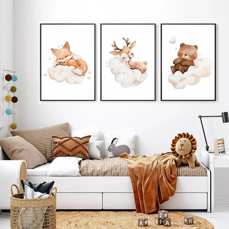 Wall Art Cute Raccoon Fox Deer - Baby Nursery Frames reseña y precio