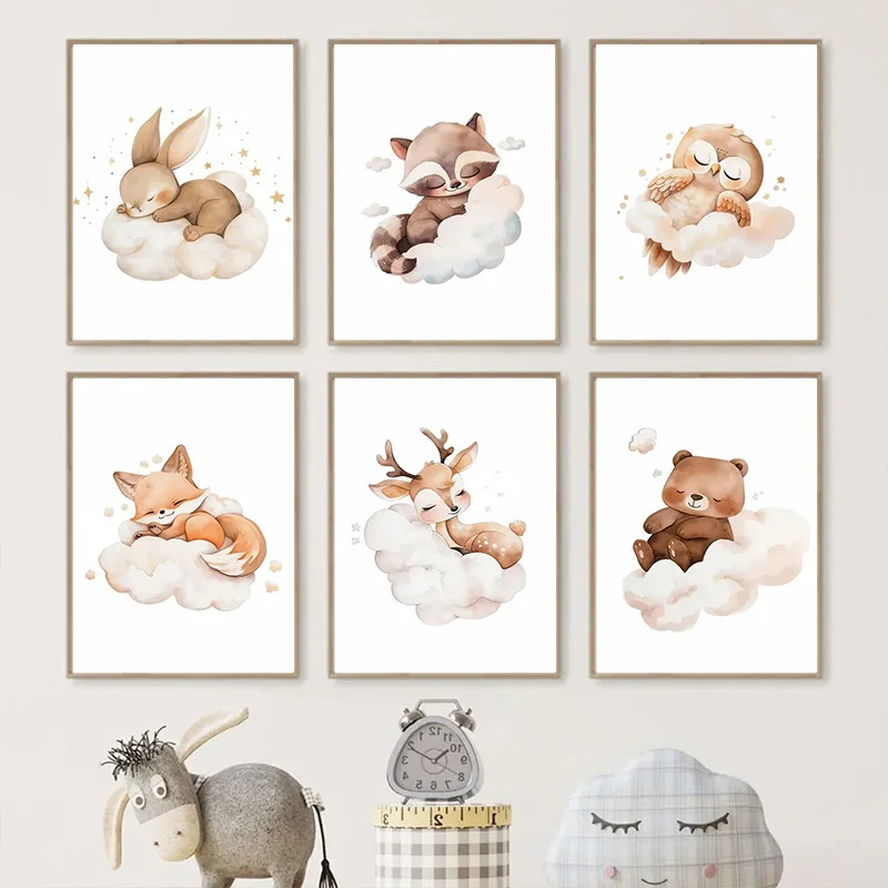 Wall Art Cute Raccoon Fox Deer - Baby Nursery Frames reseña y precio