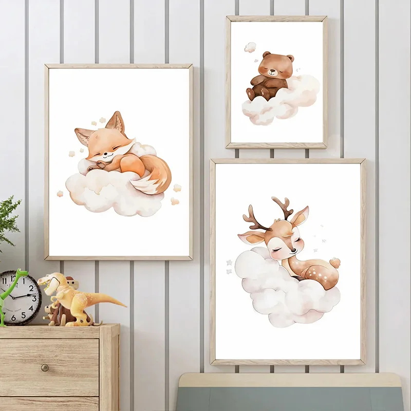 Wall Art Cute Raccoon Fox Deer - Baby Nursery Frames reseña y precio