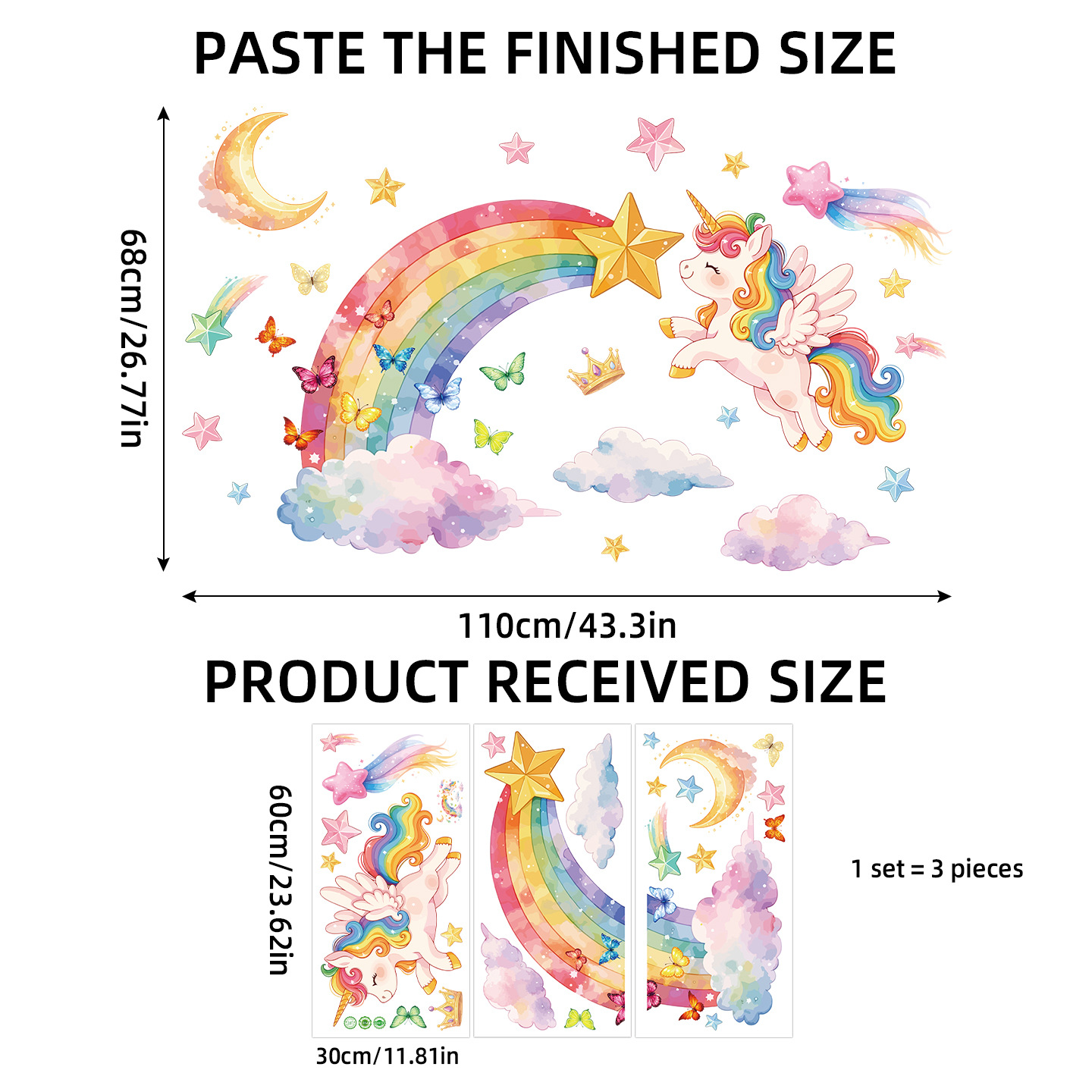 Unicorn Rainbow Butterfly Wall - Baby Nursery Wall Mural reseña y precio