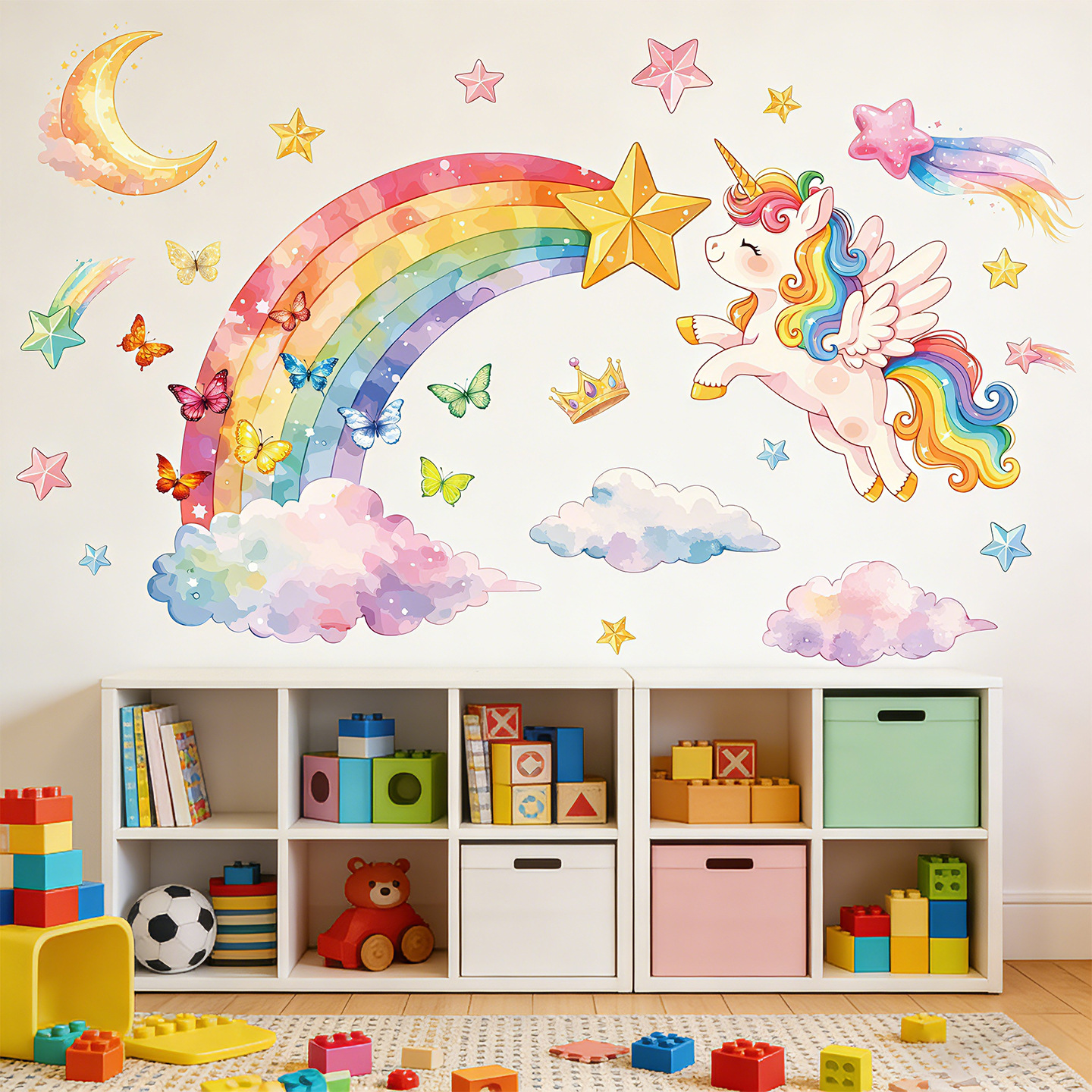Unicorn Rainbow Butterfly Wall - Baby Nursery Wall Mural reseña y precio