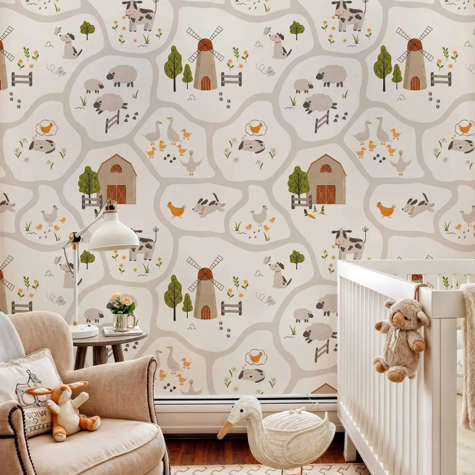 Cute Farm Animals Kids Wallpap - Baby Nursery Water reseña y precio