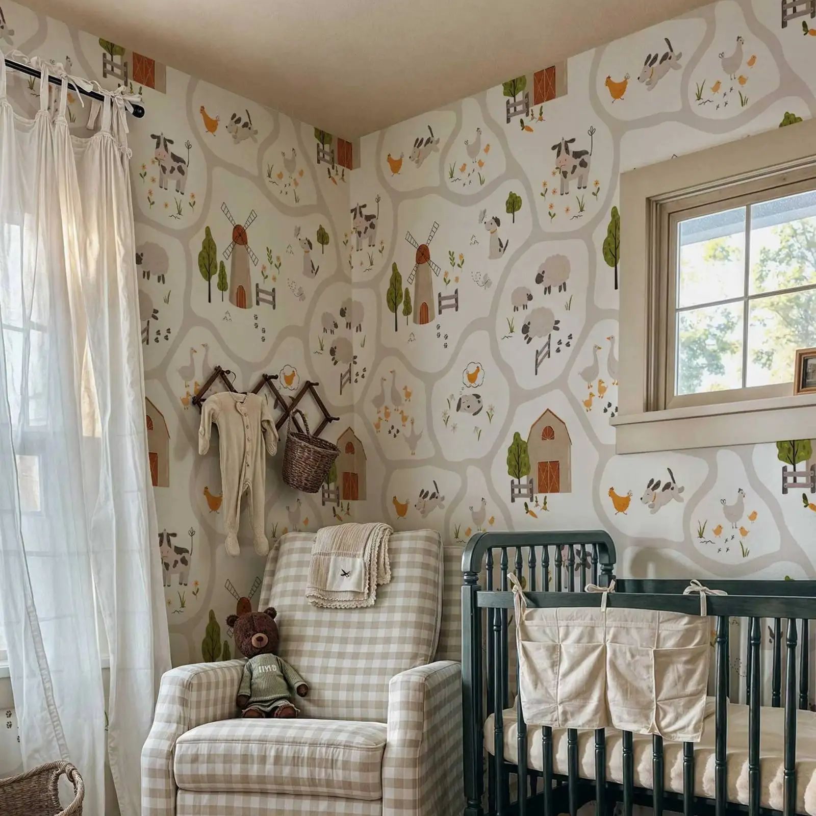 Cute Farm Animals Kids Wallpap - Baby Nursery Water reseña y precio
