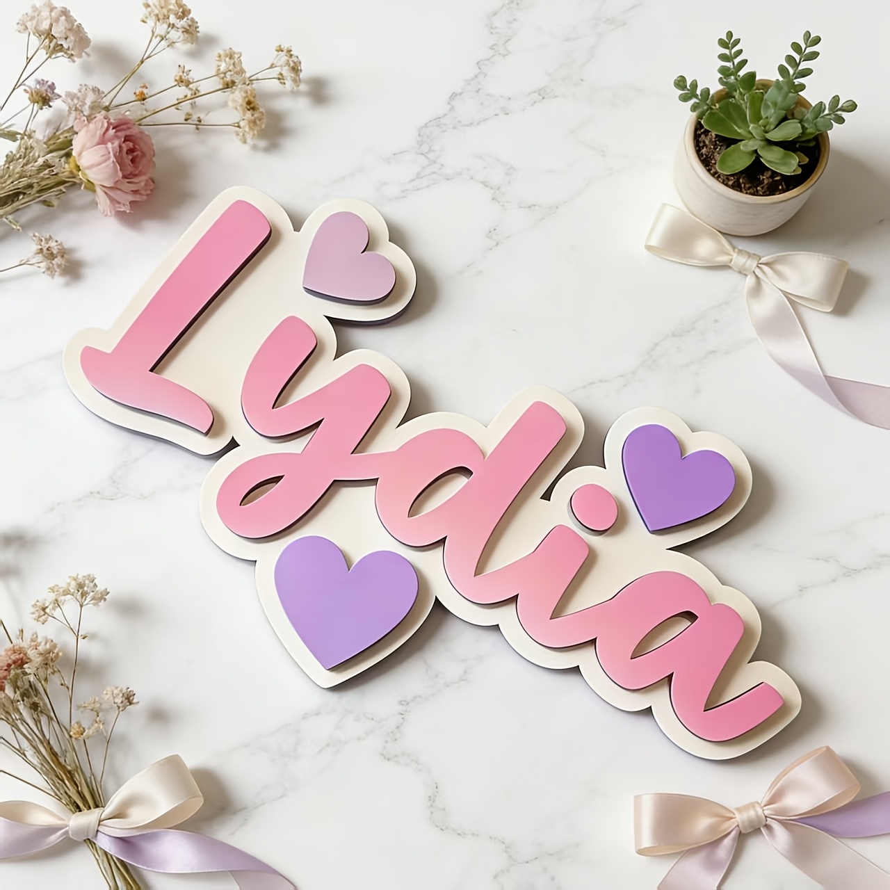 Personalized Gradient Heart Na - Baby Nursery Name Sign reseña y precio