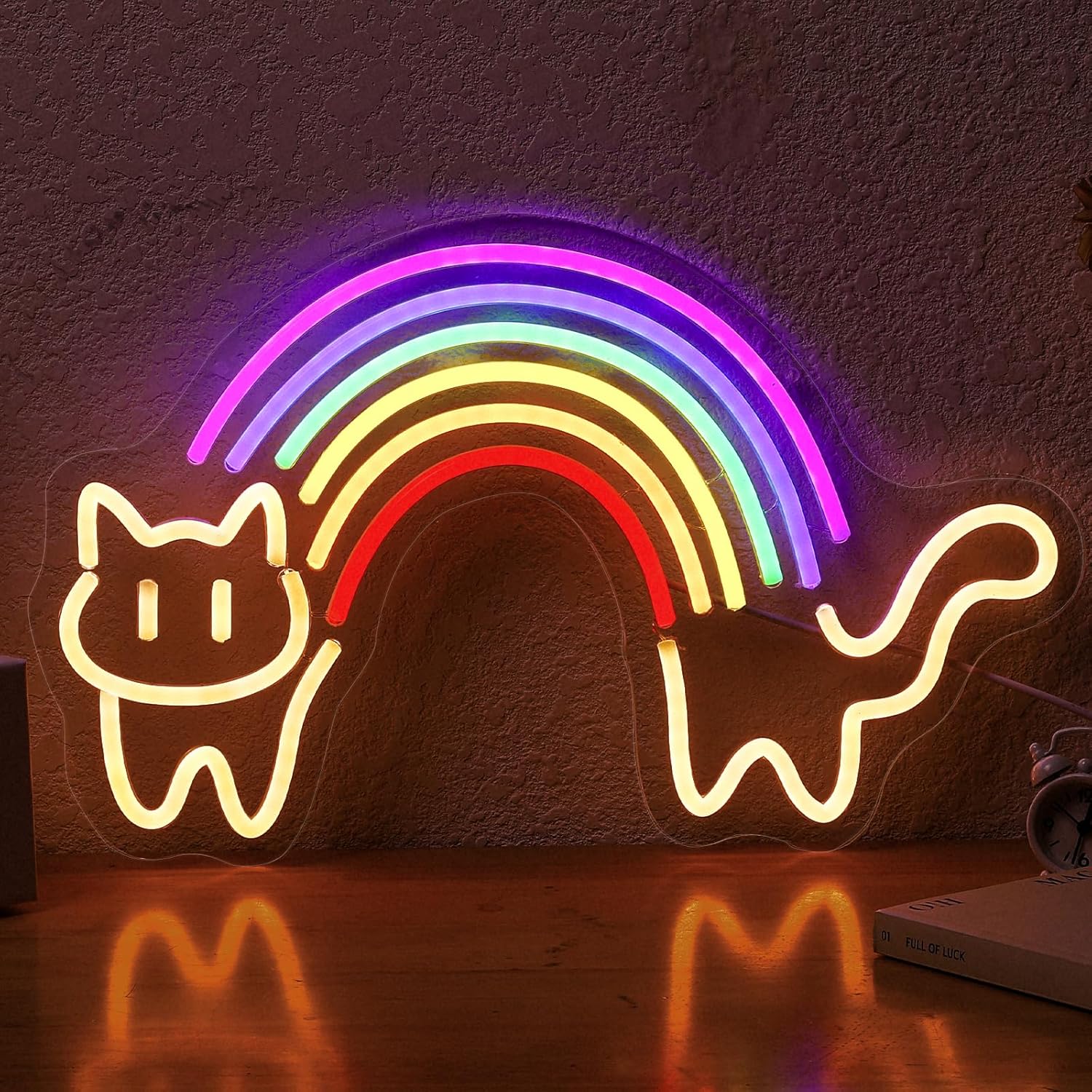 Rainbow Cat Neon Sign Cute Cat - Baby Nursery Wall Lights reseña y precio