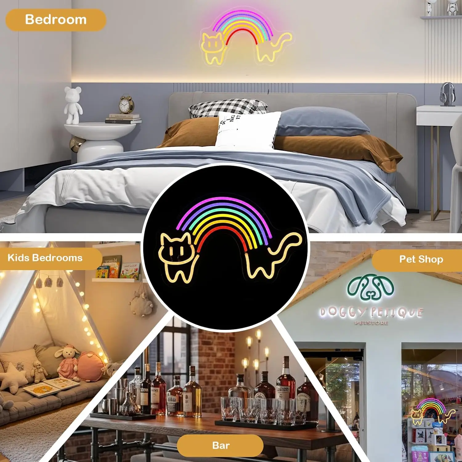 Rainbow Cat Neon Sign Cute Cat - Baby Nursery Wall Lights reseña y precio