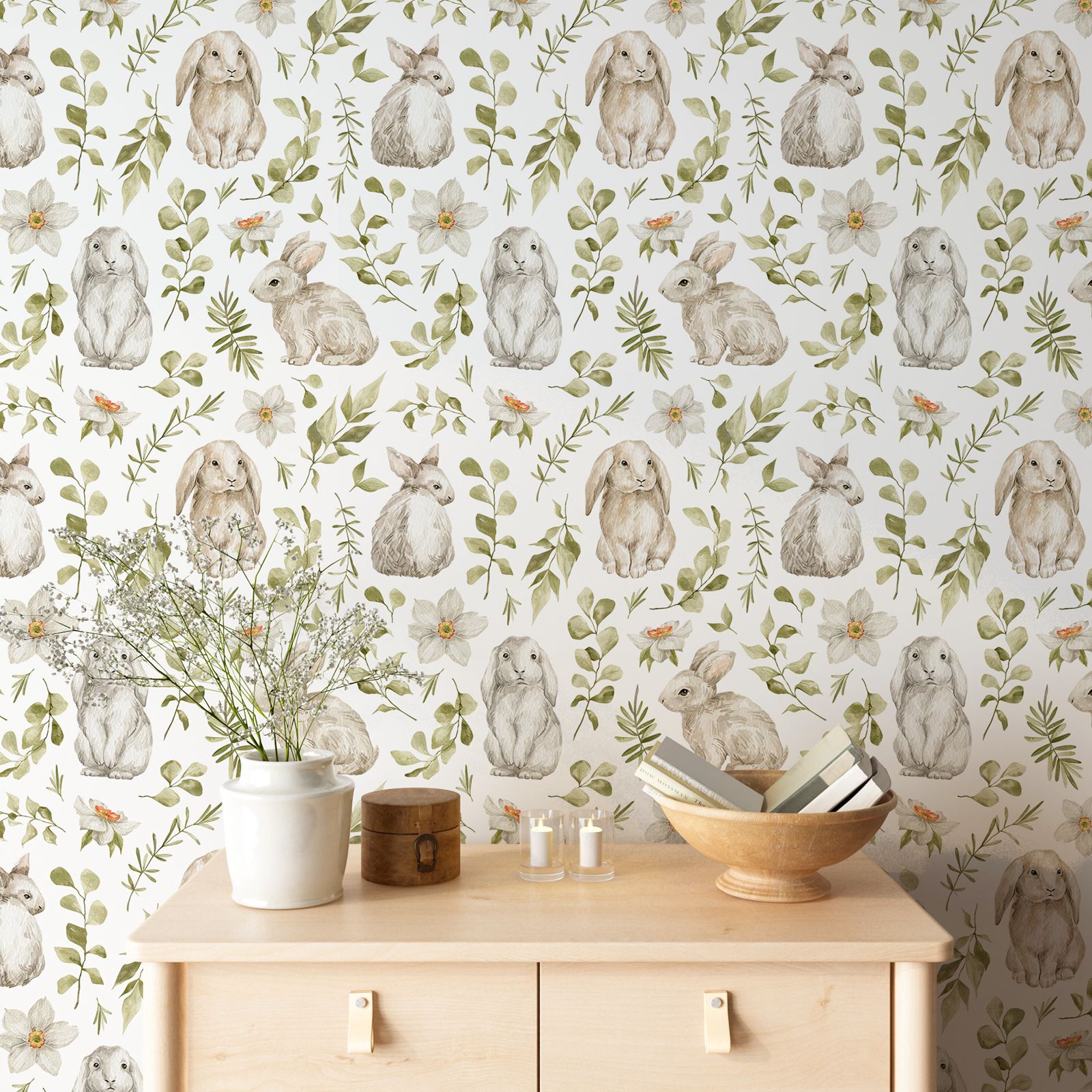 Bunny Wallpaper Kids Room Wall - Baby Nursery Water reseña y precio