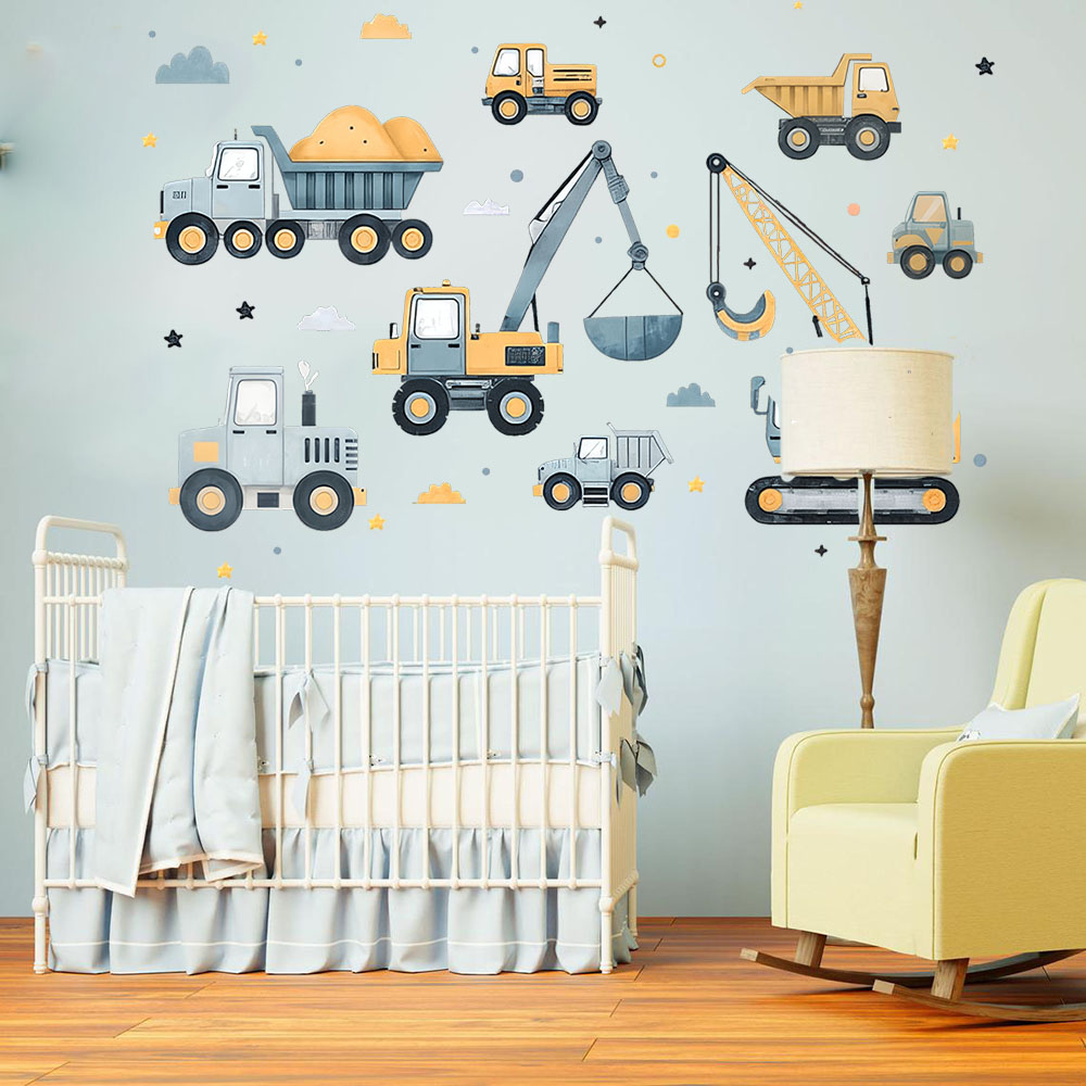 Cartoon Excavator Vehicles Set - Baby Nursery Wall Mural reseña y precio