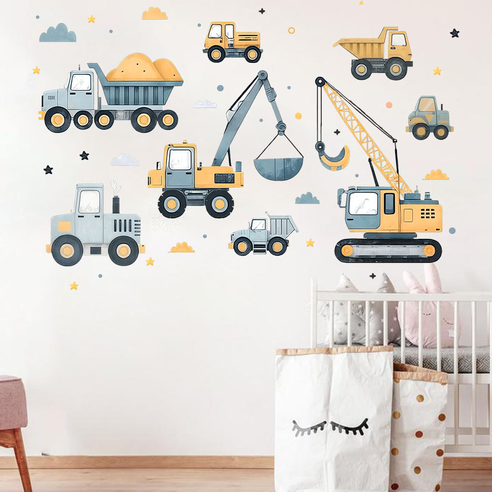 Cartoon Excavator Vehicles Set - Baby Nursery Wall Mural reseña y precio
