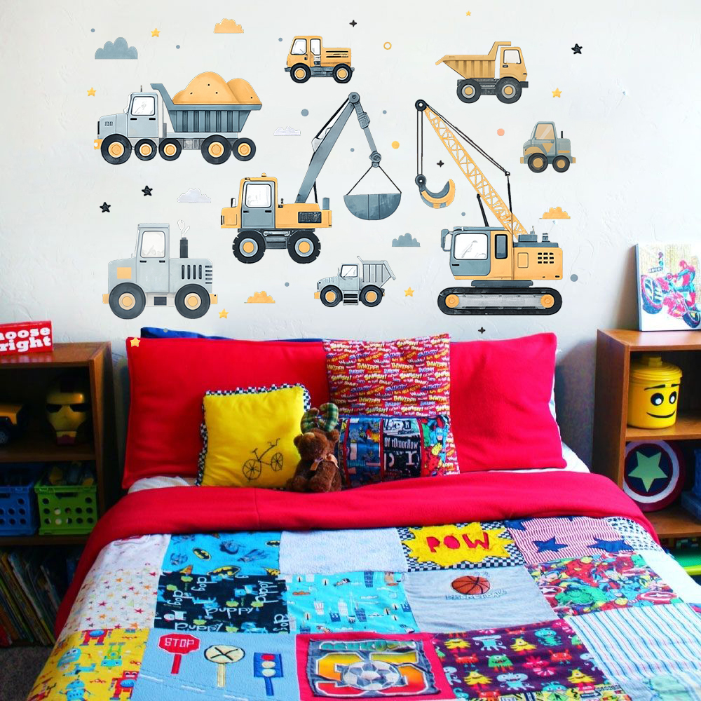 Cartoon Excavator Vehicles Set - Baby Nursery Wall Mural reseña y precio